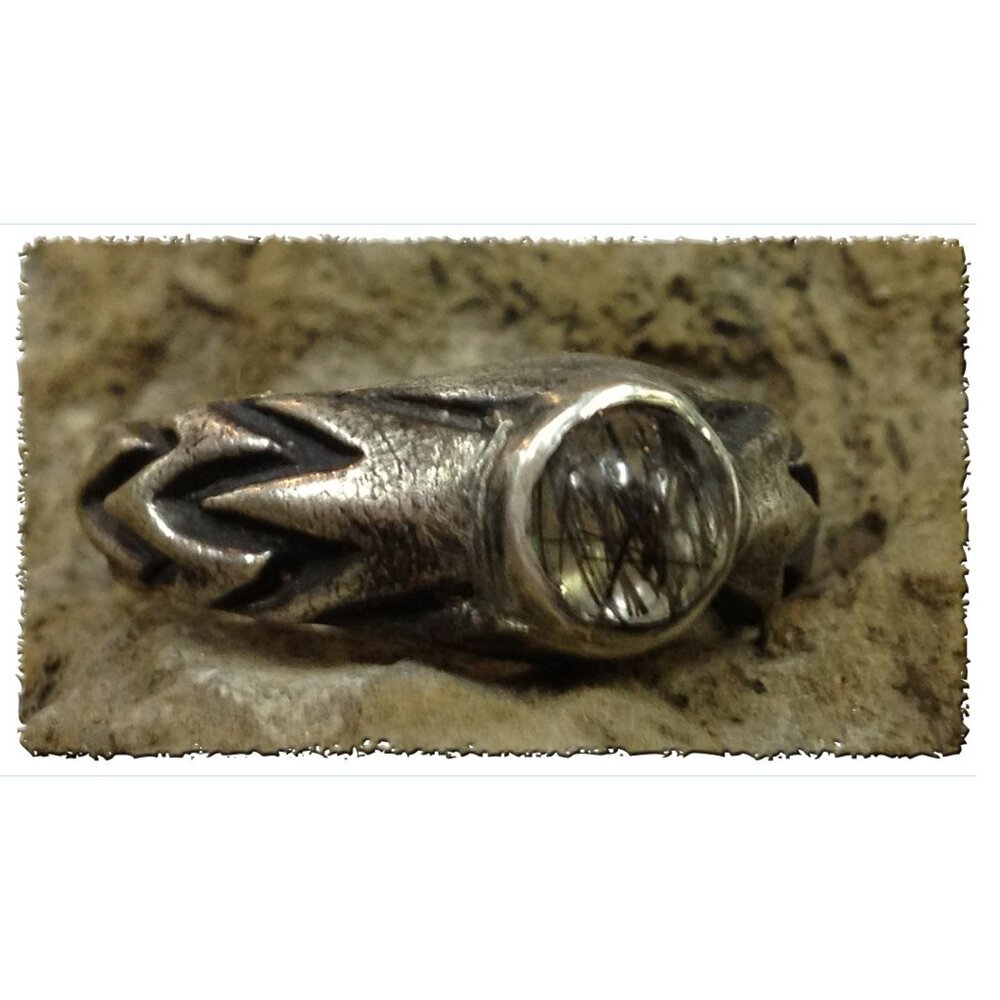 Handmade Fine Silver ring and Rutilated Quartz